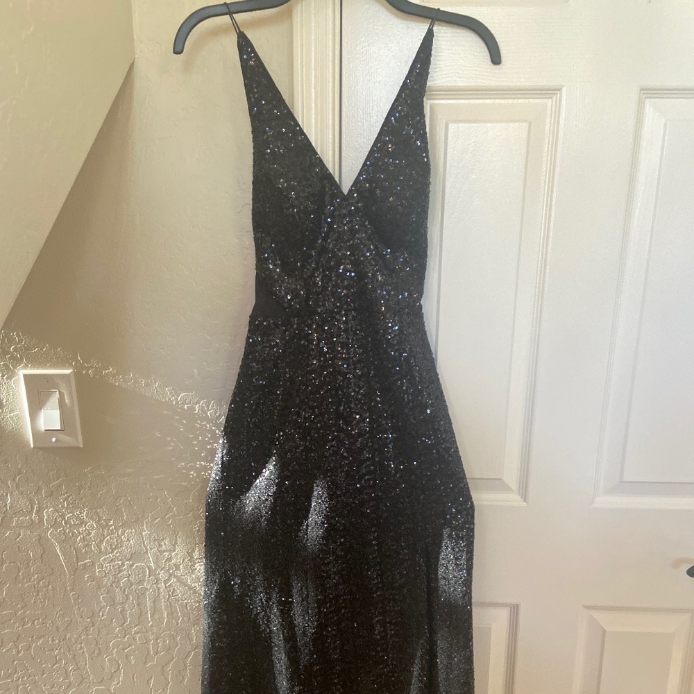 Black sequined evening gown